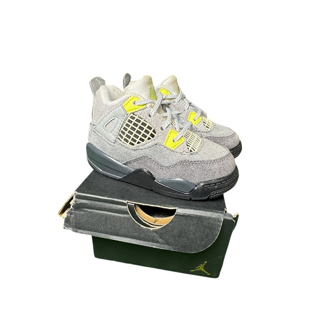 Nike Air Jordan 4 Retro Neon 95 Grey Volt CT5345-007 Toddler Shoes Size 6C